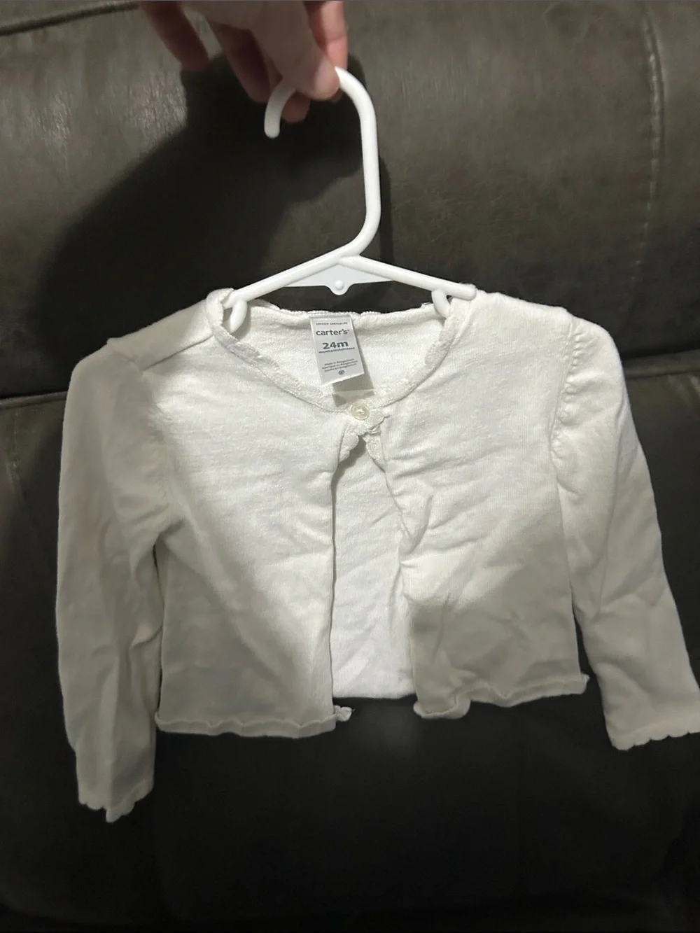 Carter's White Scalloped Trim Baby Cardigan